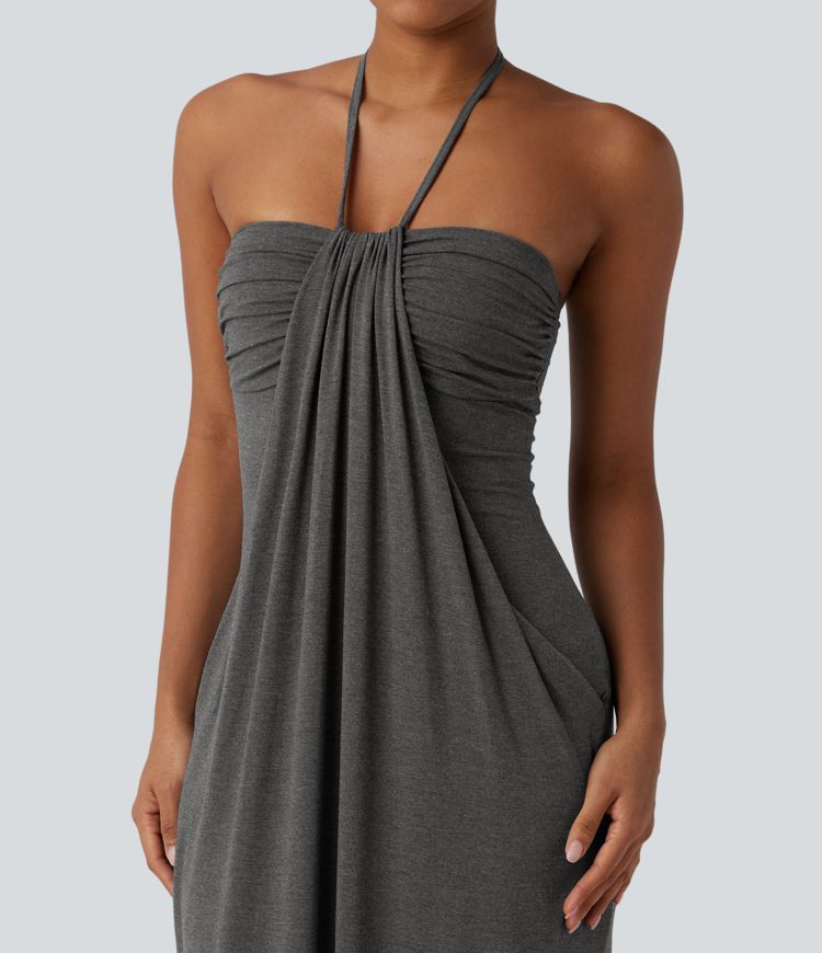 Halter Tie Back Maxi Dress with Pockets