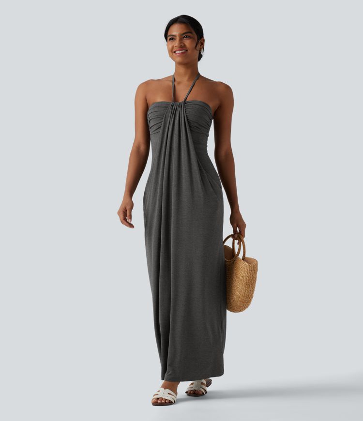 Halter Tie Back Maxi Dress with Pockets
