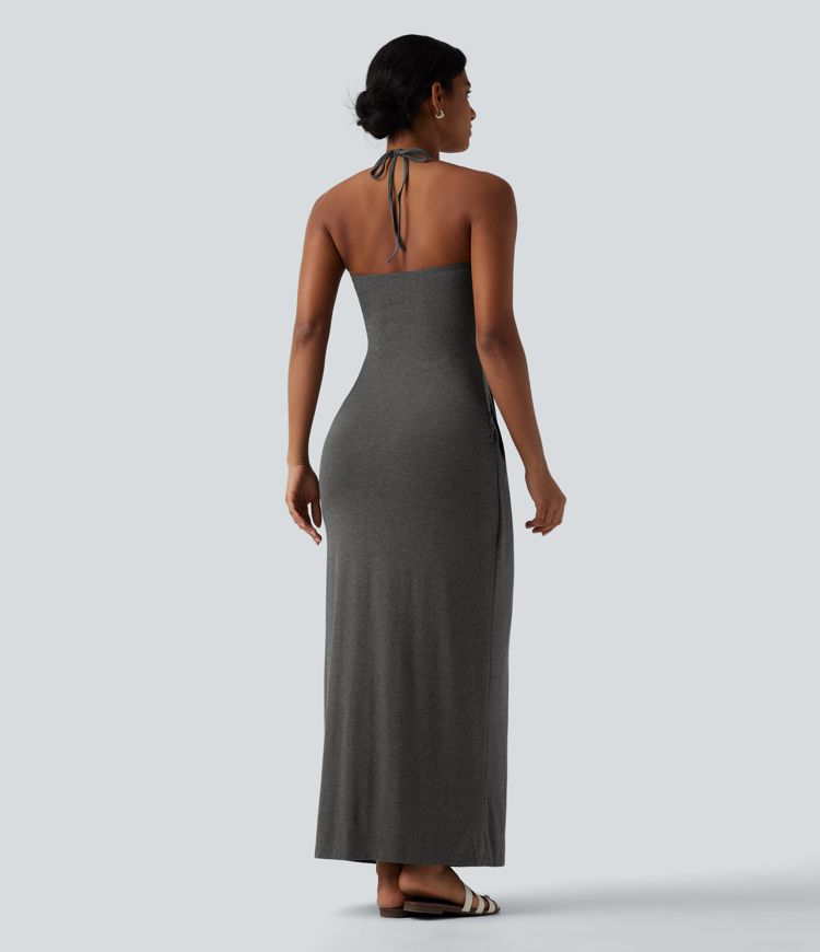Halter Tie Back Maxi Dress with Pockets