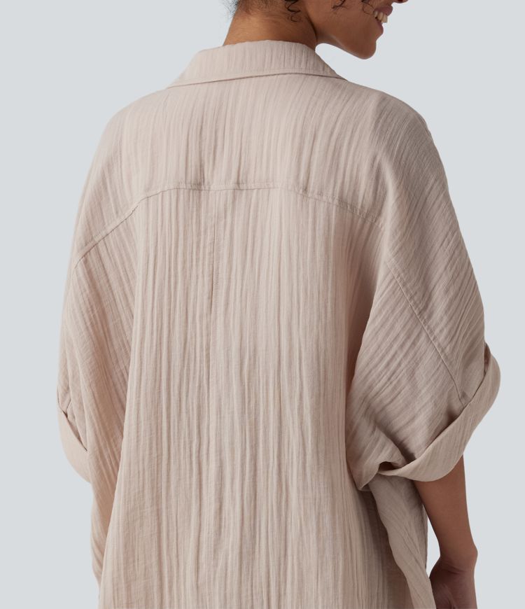 Half Sleeve Casual Linen-Feel Shirt with Pocket