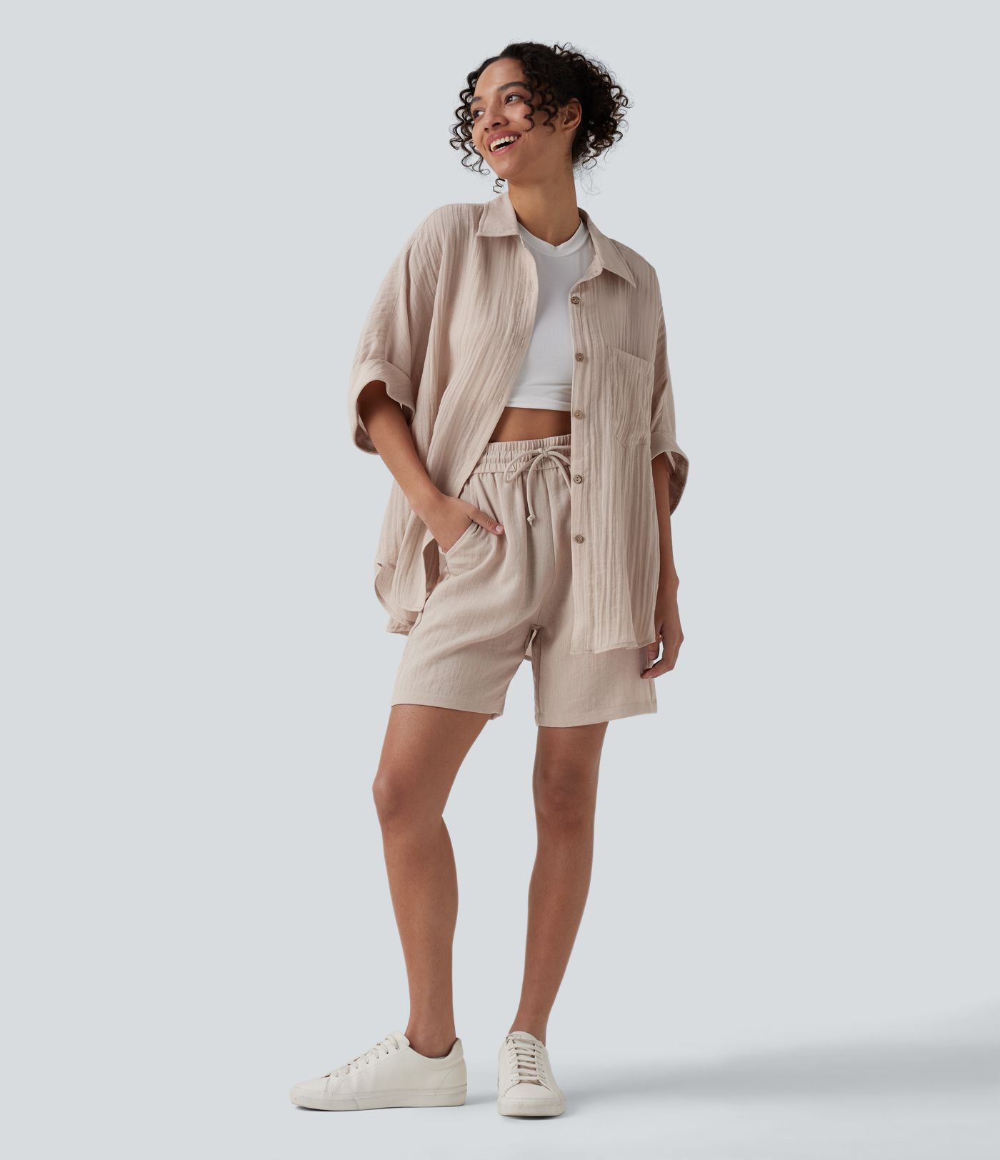 Half Sleeve Casual Linen-Feel Shirt with Pocket