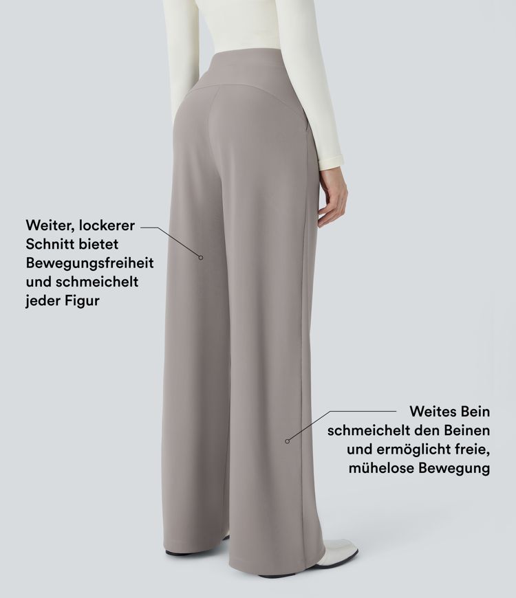 Delovne hlače Halara Flex™ z visokim pasom, oblikovalnim krojem, širokimi hlačnicami, žepi in mikro vaflasto teksturo