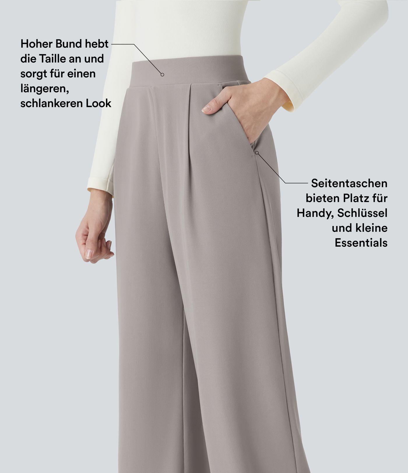 Delovne hlače Halara Flex™ z visokim pasom, oblikovalnim krojem, širokimi hlačnicami, žepi in mikro vaflasto teksturo