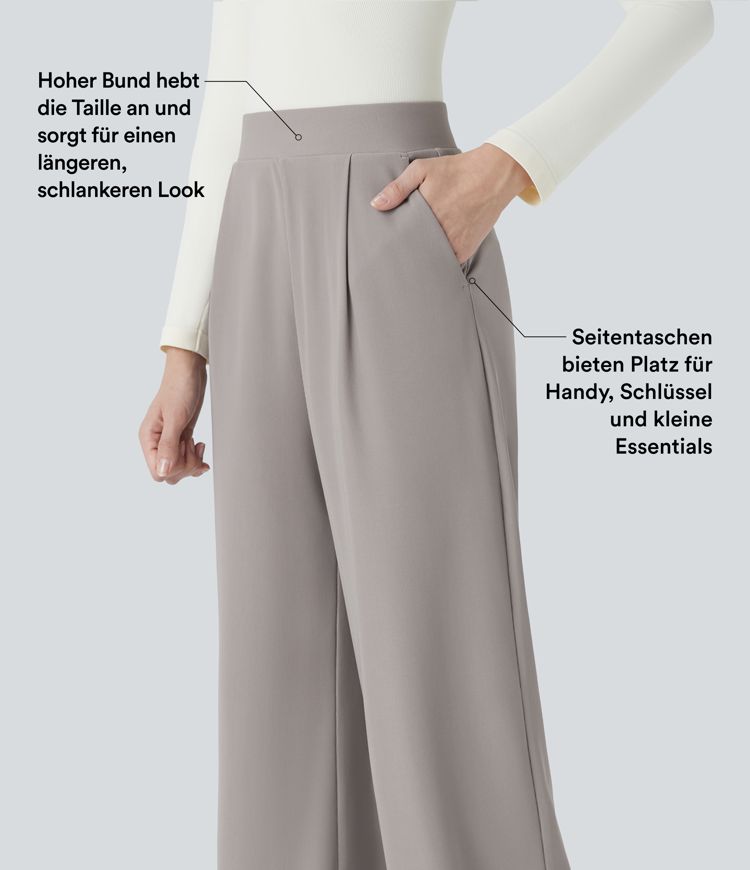 Delovne hlače Halara Flex™ z visokim pasom, oblikovalnim krojem, širokimi hlačnicami, žepi in mikro vaflasto teksturo