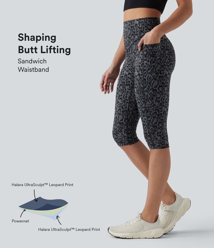Halara UltraSculpt™ Leopard Print High Waisted Scrunch Butt Lifting Tummy Control Pedal Pusher Training Leggings with Pockets