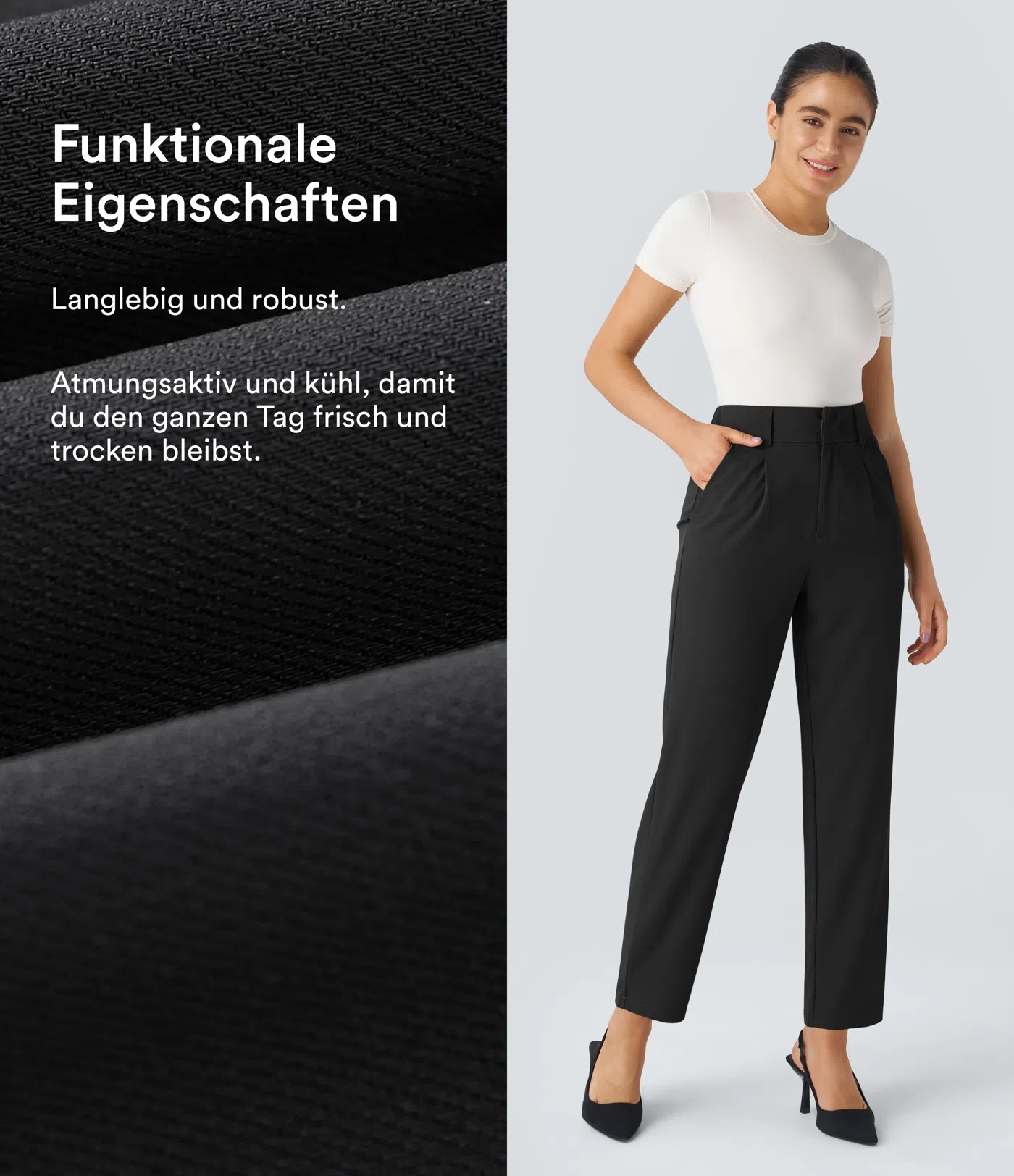 Halara Flex™ - Schmal zulaufende Arbeits-Hose mit hohem Bund und Seitentaschen
