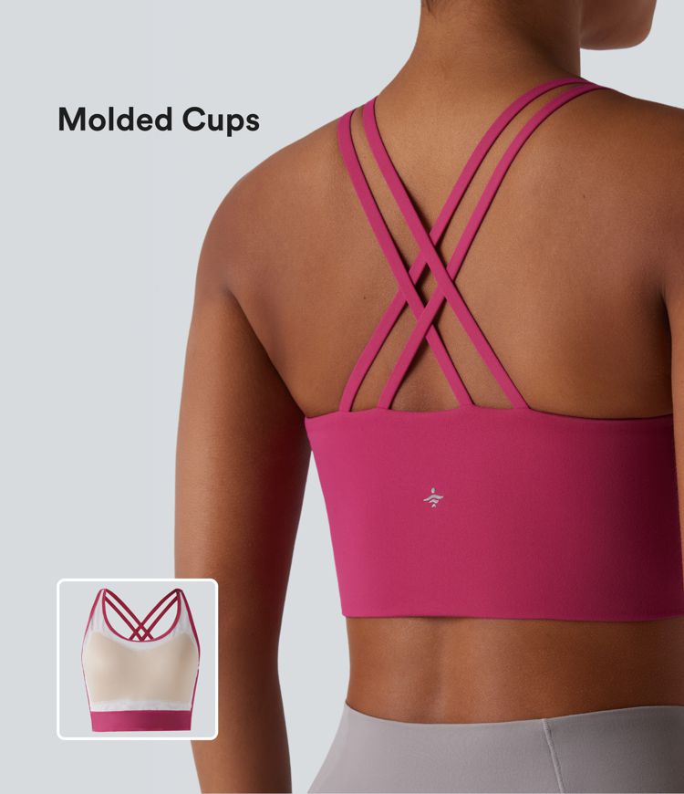 SoftlyZero™ Plush Light Support Molded Cups Crisscross Backless Yoga Sports Bra