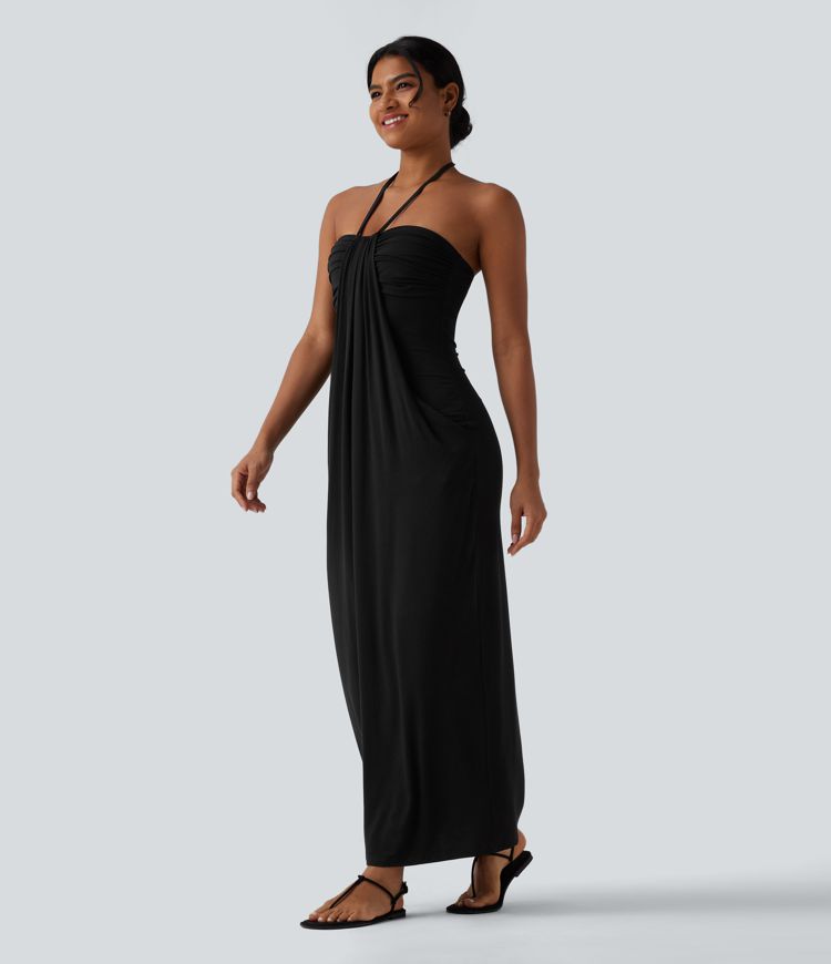 Halter Tie Back Maxi Dress with Pockets
