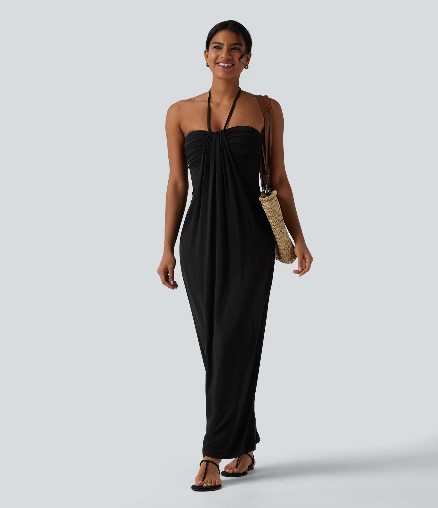 Halter Tie Back Maxi Dress with Pockets