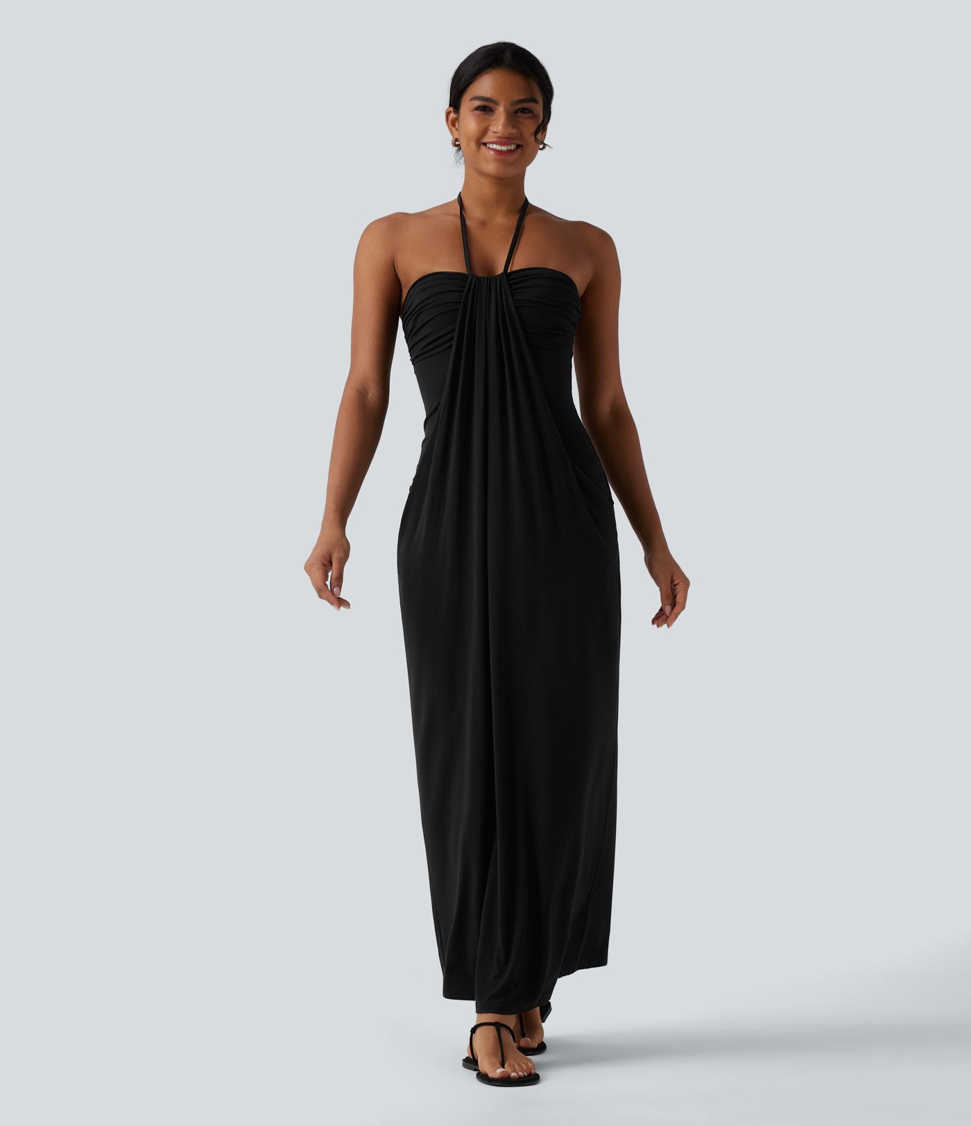 Halter Tie Back Maxi Dress with Pockets