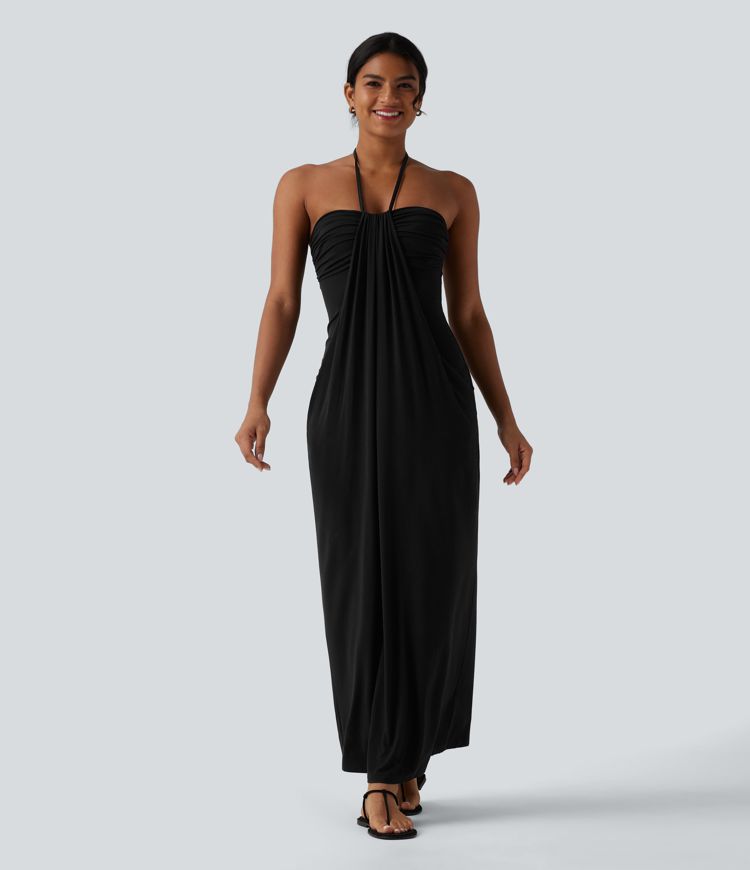 Halter Tie Back Maxi Dress with Pockets