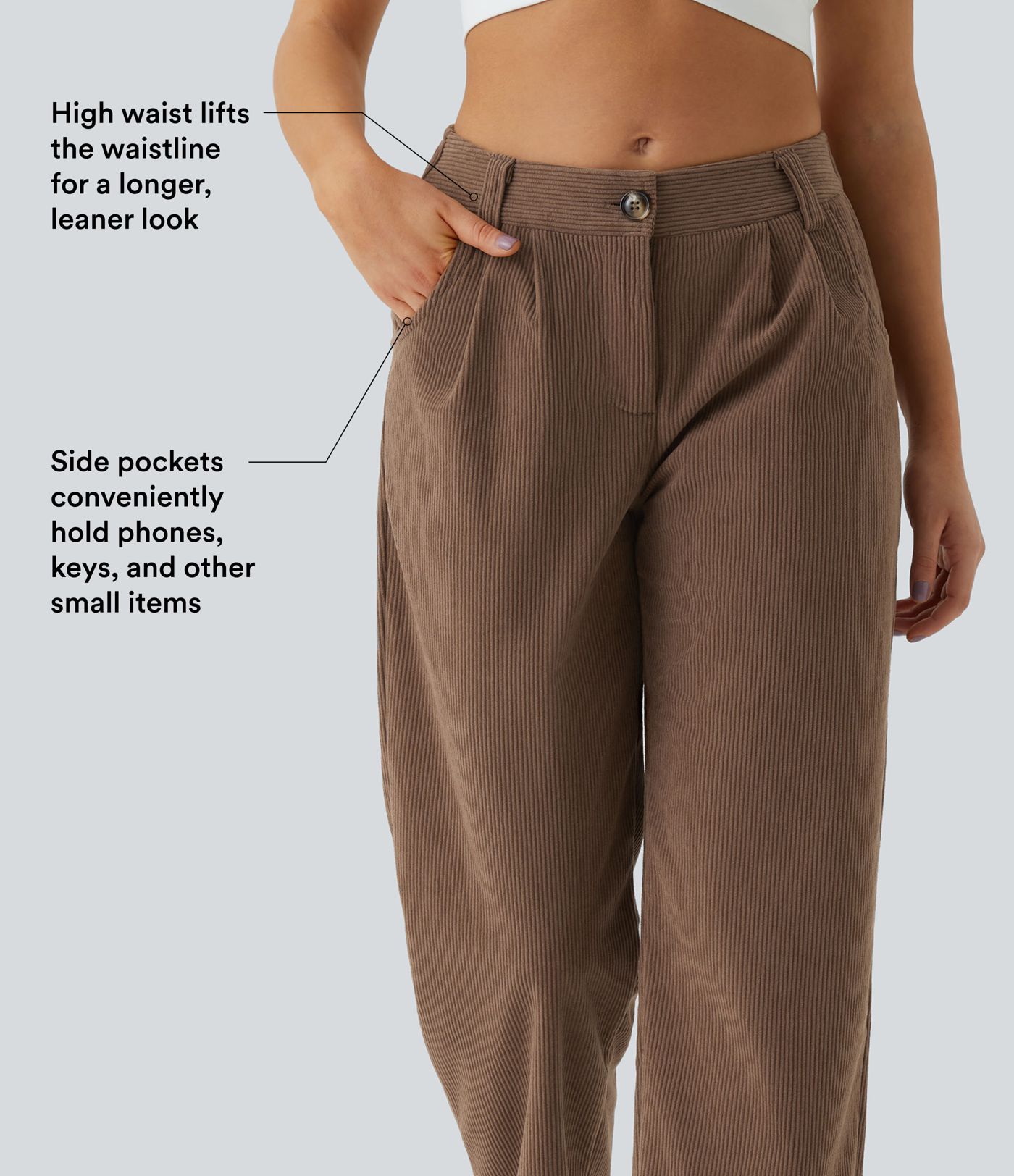 Mid Rise Zipper Pocket Corduroy Casual Pants