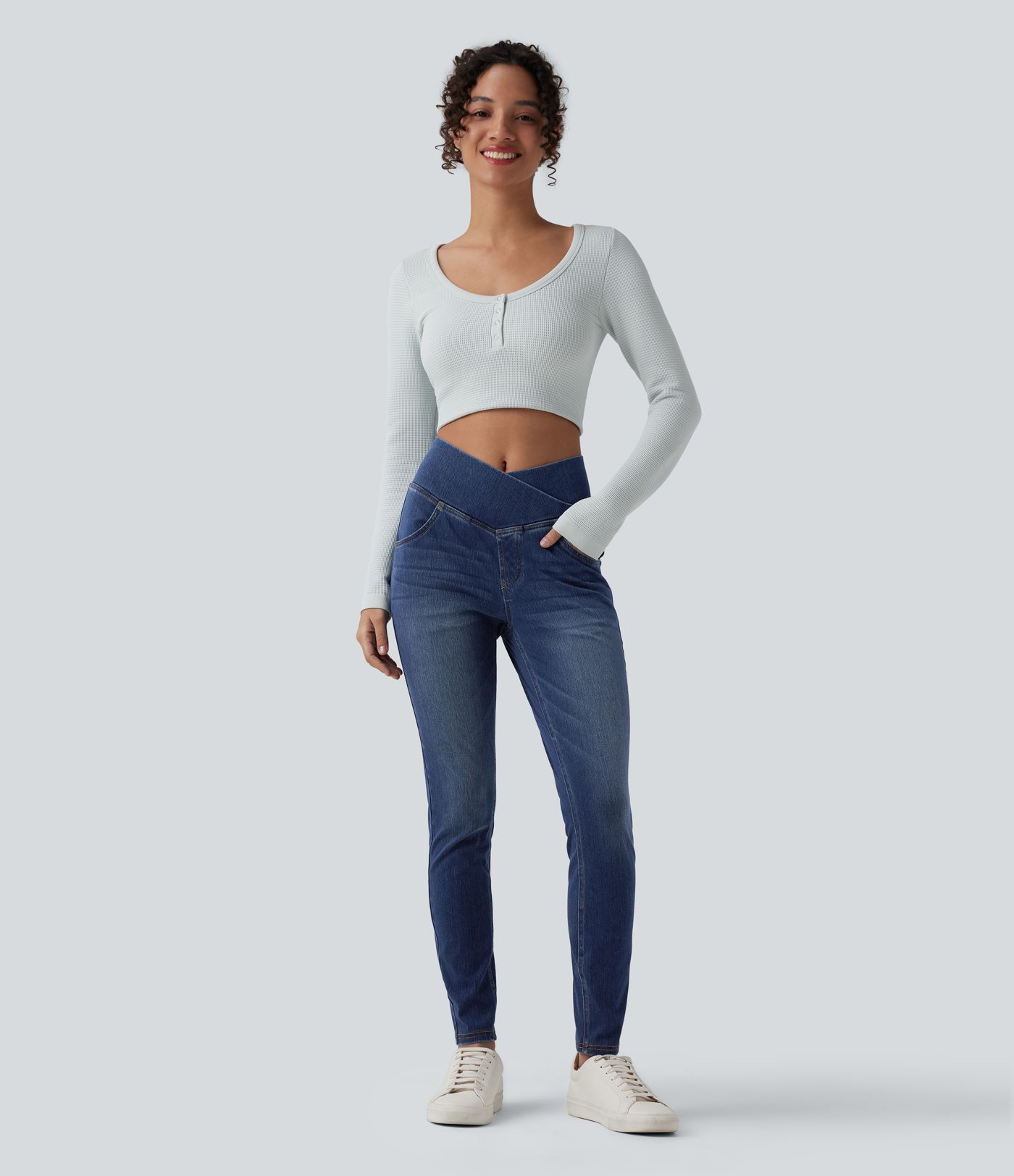 Halara Flex™ - Lässige Denim-Leggings mit hohem Crossover-Bund und mehreren Taschen