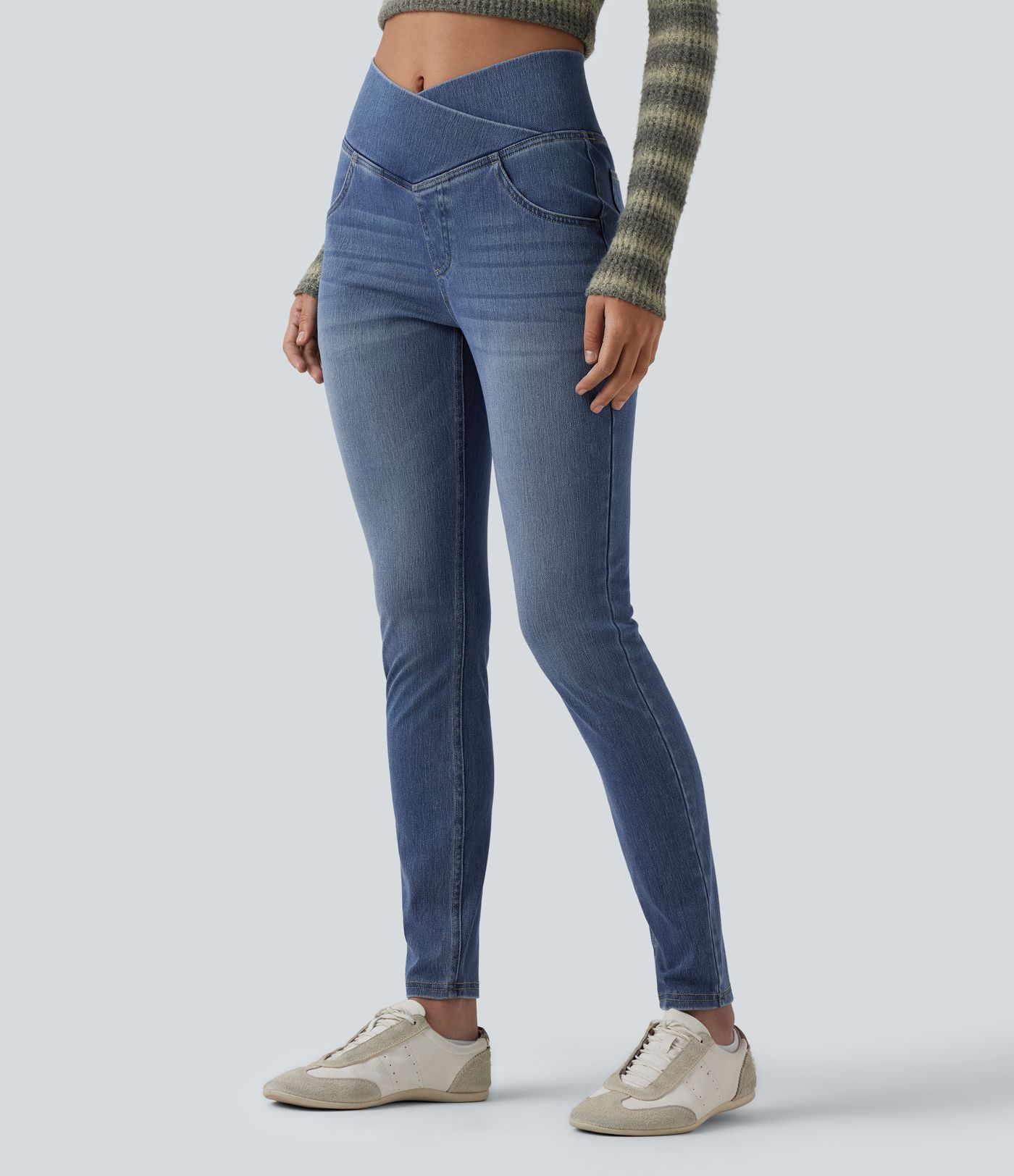 Halara Flex™ Crossover High Waisted Casual Denim Leggings with Pockets