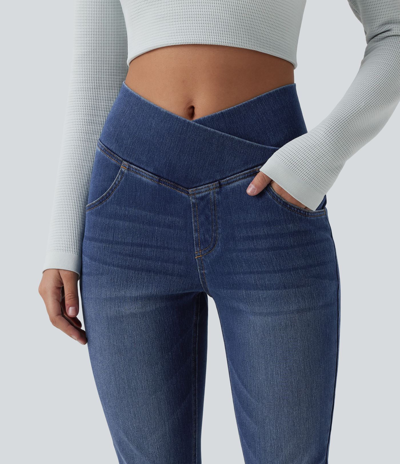 Halara Flex™ - Lässige Denim-Leggings mit hohem Crossover-Bund und mehreren Taschen