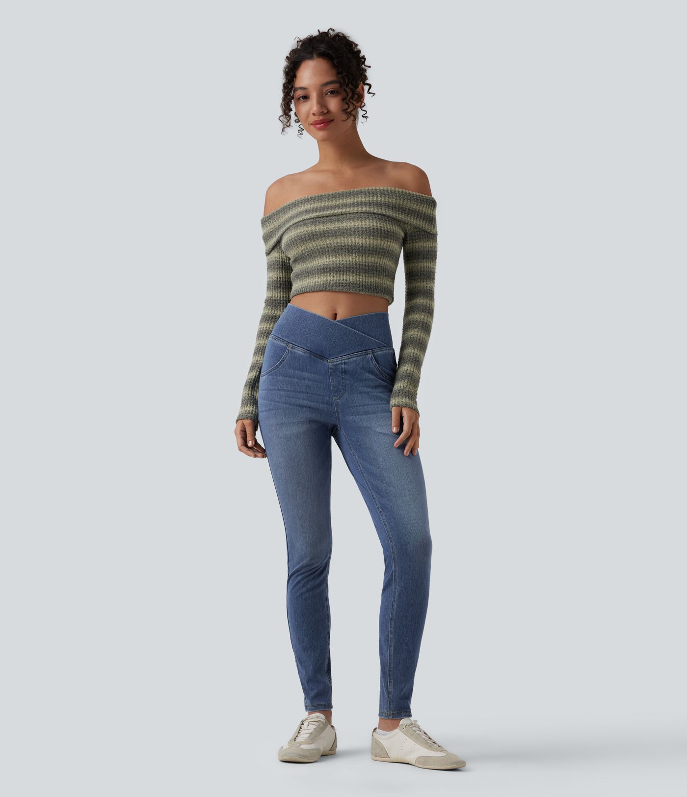 Halara Flex™ Crossover High Waisted Casual Denim Leggings with Pockets