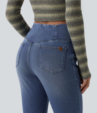 Halara Flex™ Crossover High Waisted Casual Denim Leggings with Pockets