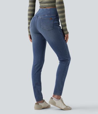 Halara Flex™ Crossover High Waisted Casual Denim Leggings with Pockets