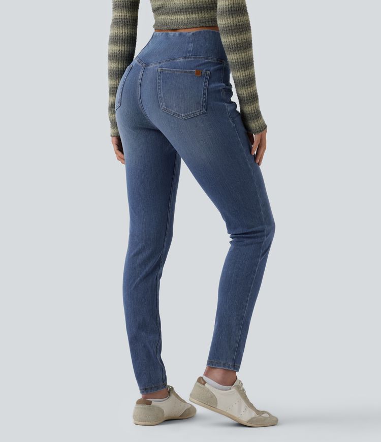Halara Flex™ Crossover High Waisted Casual Denim Leggings with Pockets