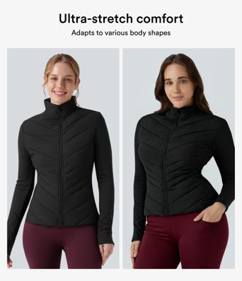 PuffFlex Stand Collar Zipper Long Sleeve Running Quilted Jacket with Pockets