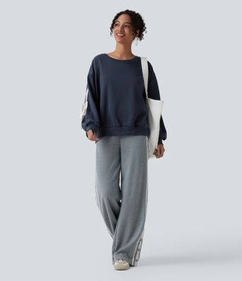 Sweat-shirt décontracté à col rond, épaules tombantes, colorblock, rayures et nœud