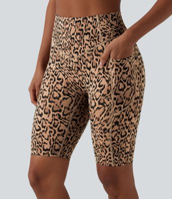 Halara UltraSculpt™ Leopard Print High Waisted Scrunch Butt Lifting Tummy Control Training Biker Shorts 9'' with Pockets