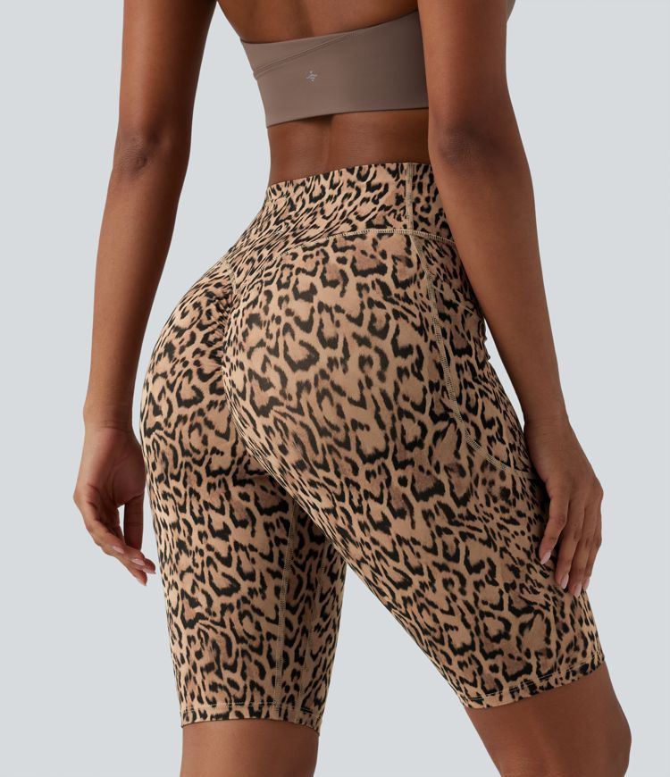 Halara UltraSculpt™ Leopard Print High Waisted Scrunch Butt Lifting Tummy Control Training Biker Shorts 9'' with Pockets