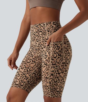 Halara UltraSculpt™ Leopard Print High Waisted Scrunch Butt Lifting Tummy Control Training Biker Shorts 9'' with Pockets