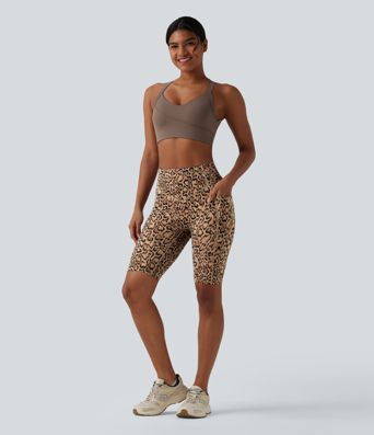 Halara UltraSculpt™ Leopard Print High Waisted Scrunch Butt Lifting Tummy Control Training Biker Shorts 9'' with Pockets