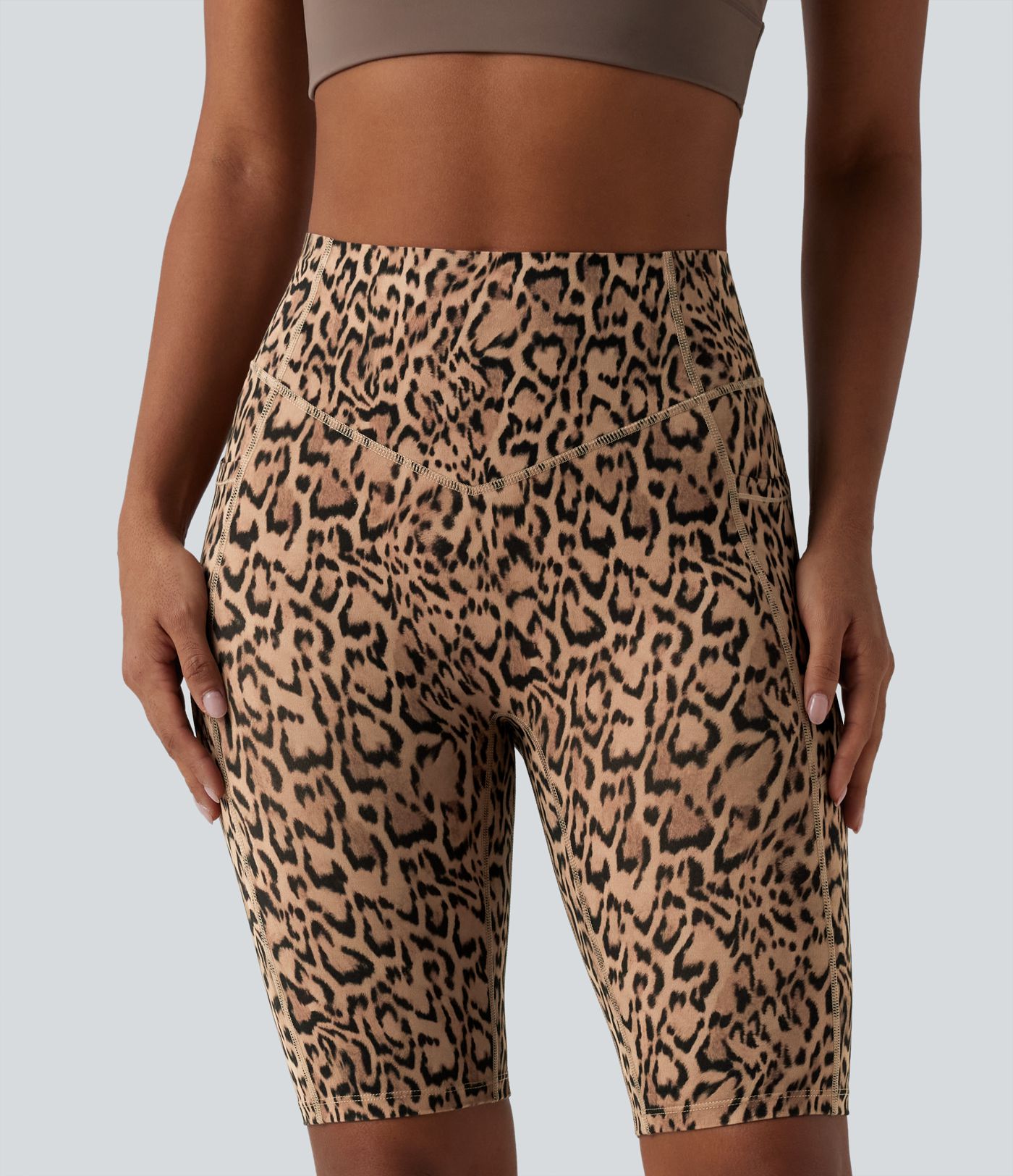 Halara UltraSculpt™ Leopard Print High Waisted Scrunch Butt Lifting Tummy Control Training Biker Shorts 9'' with Pockets