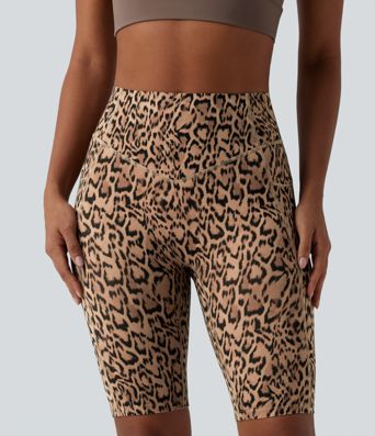 Halara UltraSculpt™ Leopard Print High Waisted Scrunch Butt Lifting Tummy Control Training Biker Shorts 9'' with Pockets