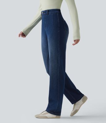 Halara Flex™ High Waisted Tummy Control Straight Leg Casual Jeans with Pockets Halara Flex™ High Waisted Tummy Control Straight Leg Casual Jeans with Pockets