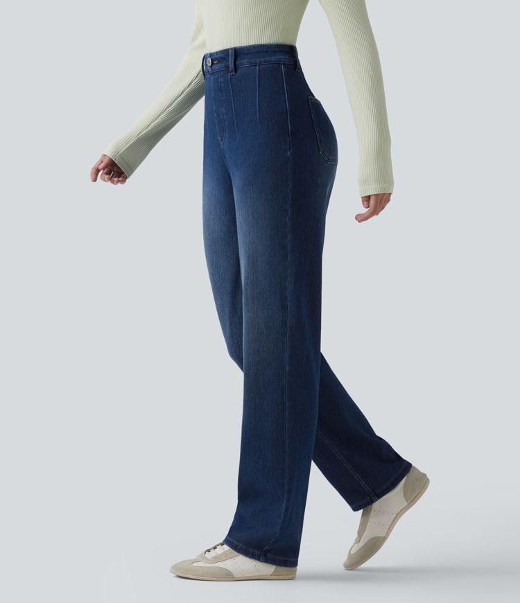 Halara Flex™ High Waisted Tummy Control Straight Leg Casual Jeans with Pockets Halara Flex™ High Waisted Tummy Control Straight Leg Casual Jeans with Pockets