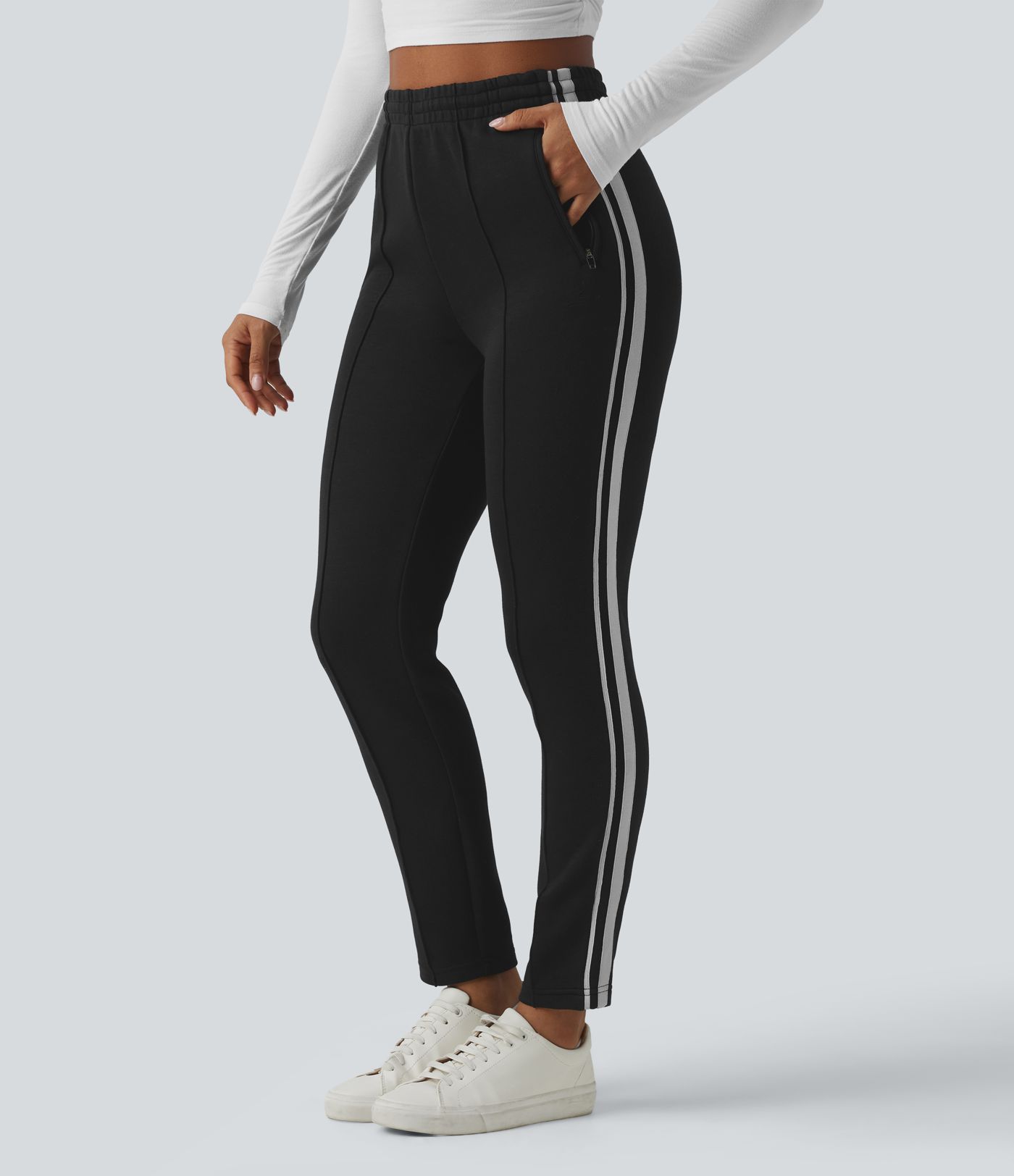 SpacerTek™ - Lässige Hose mit hohem Bund, Seitentaschen, Kordelzug und Streifen