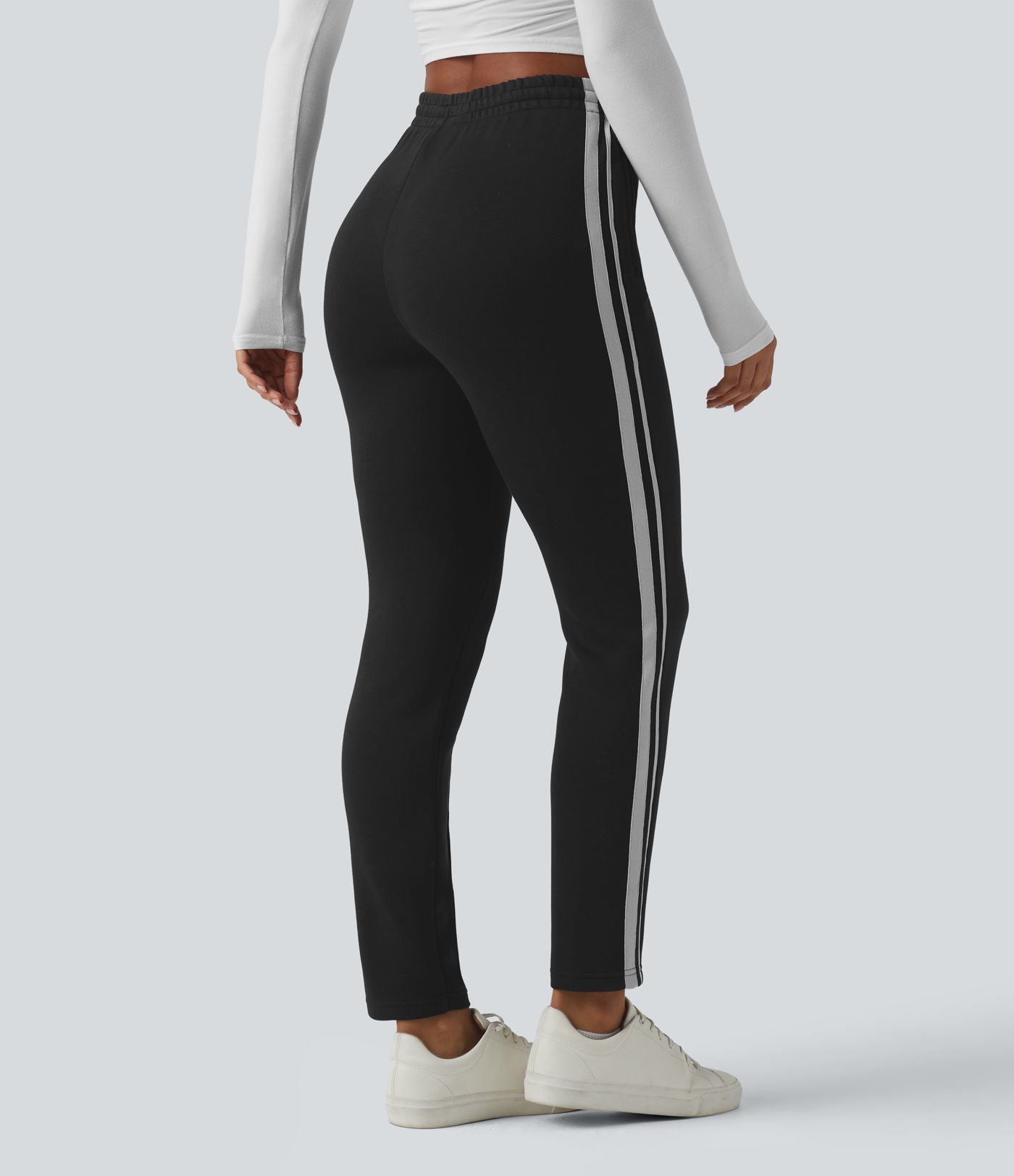 SpacerTek™ - Lässige Hose mit hohem Bund, Seitentaschen, Kordelzug und Streifen