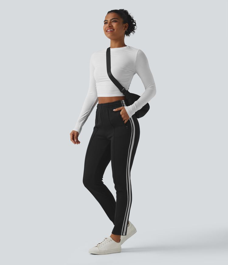 SpacerTek™ - Lässige Hose mit hohem Bund, Seitentaschen, Kordelzug und Streifen