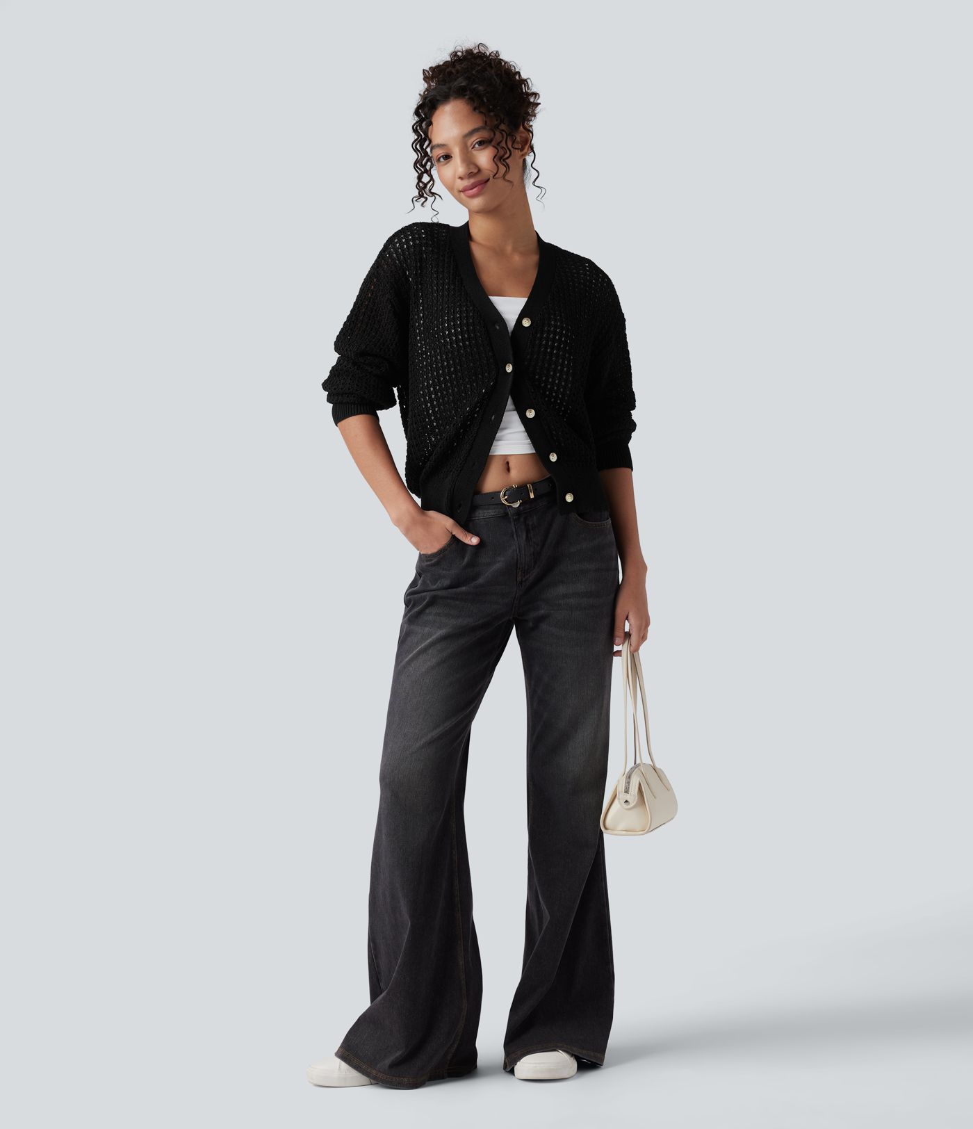 Lässiger Strick-Cardigan mit V-Ausschnitt und langen Ärmeln