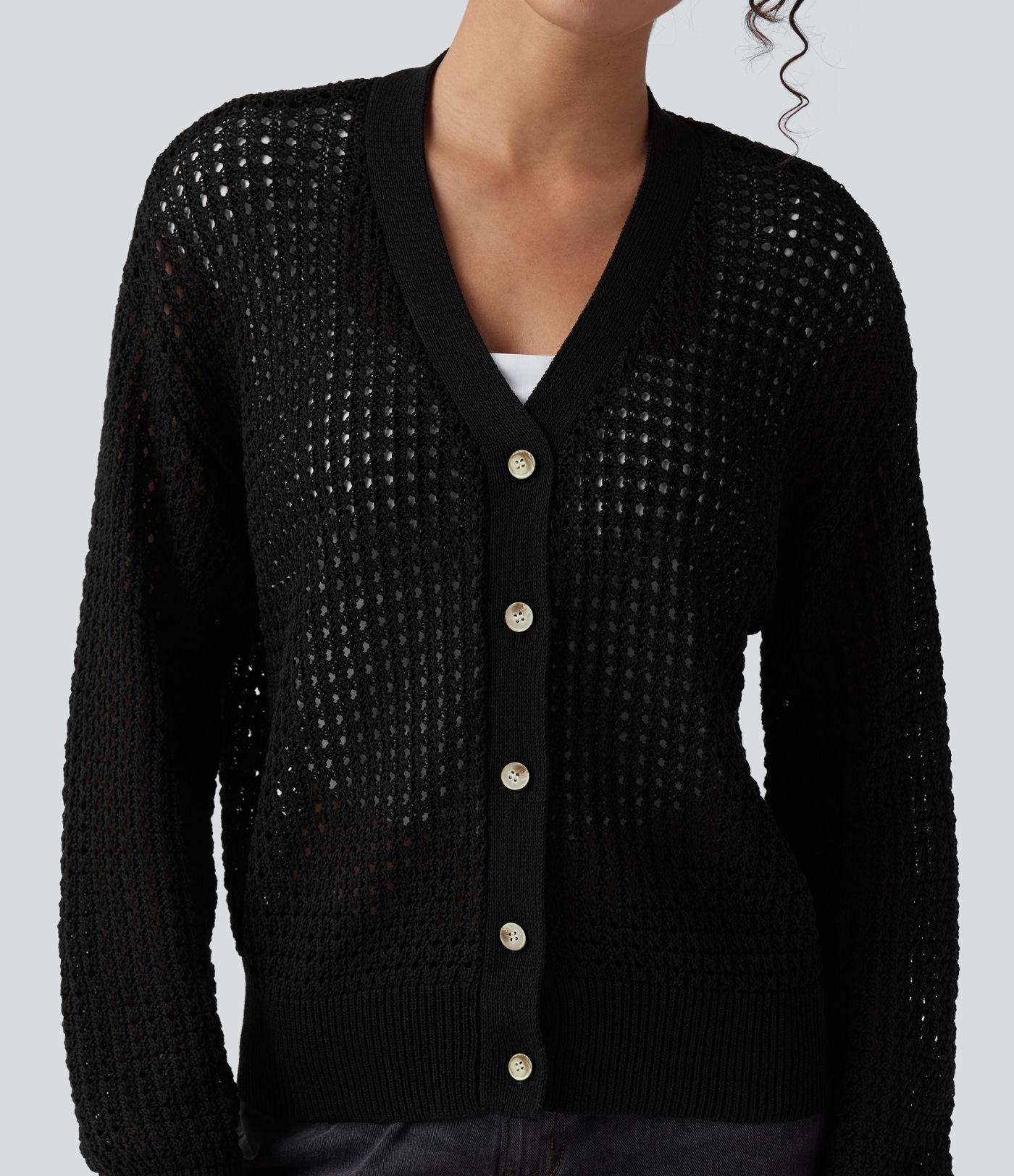 Lässiger Strick-Cardigan mit V-Ausschnitt und langen Ärmeln