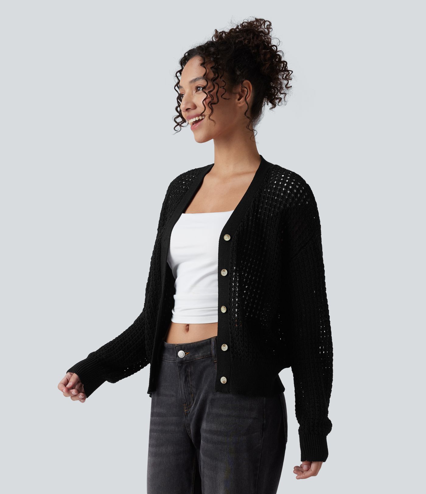 Lässiger Strick-Cardigan mit V-Ausschnitt und langen Ärmeln