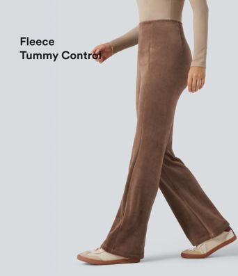 Pantalon évasé polaire côtelé gainant taille haute