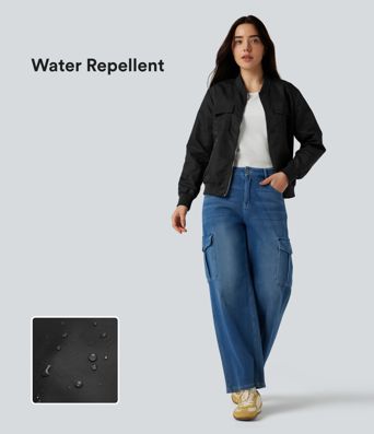 Water Repellent Long Sleeve Casual Bomber Jacket with Pockets