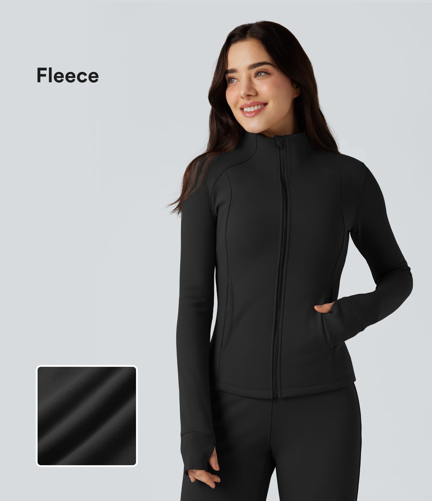 Fleece-Trainingsjacke mit langen Ärmeln, Daumenlöchern und Taschen