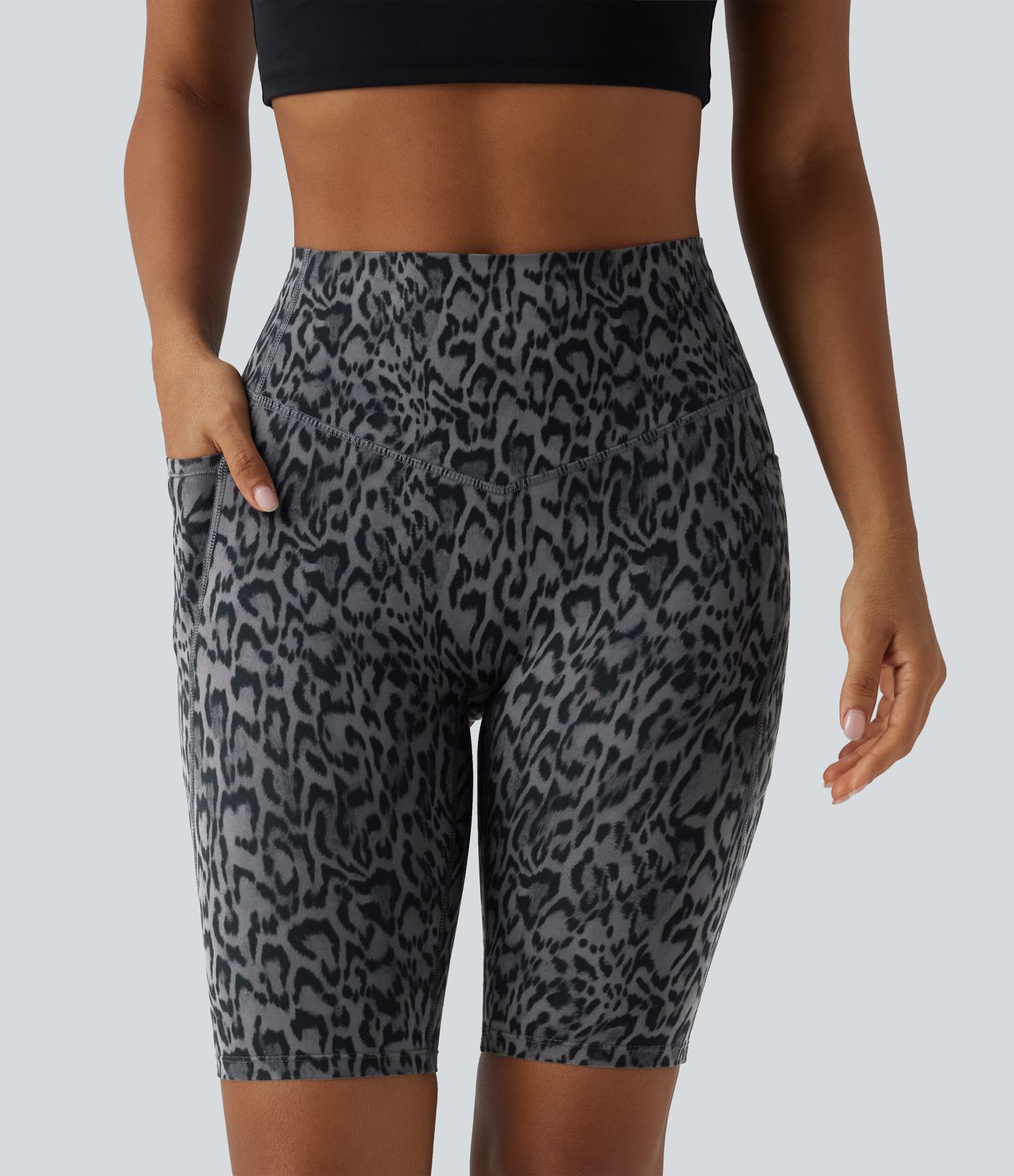 Halara UltraSculpt™ Leopard Print High Waisted Tummy Control Training Biker Shorts 9'' with Pockets