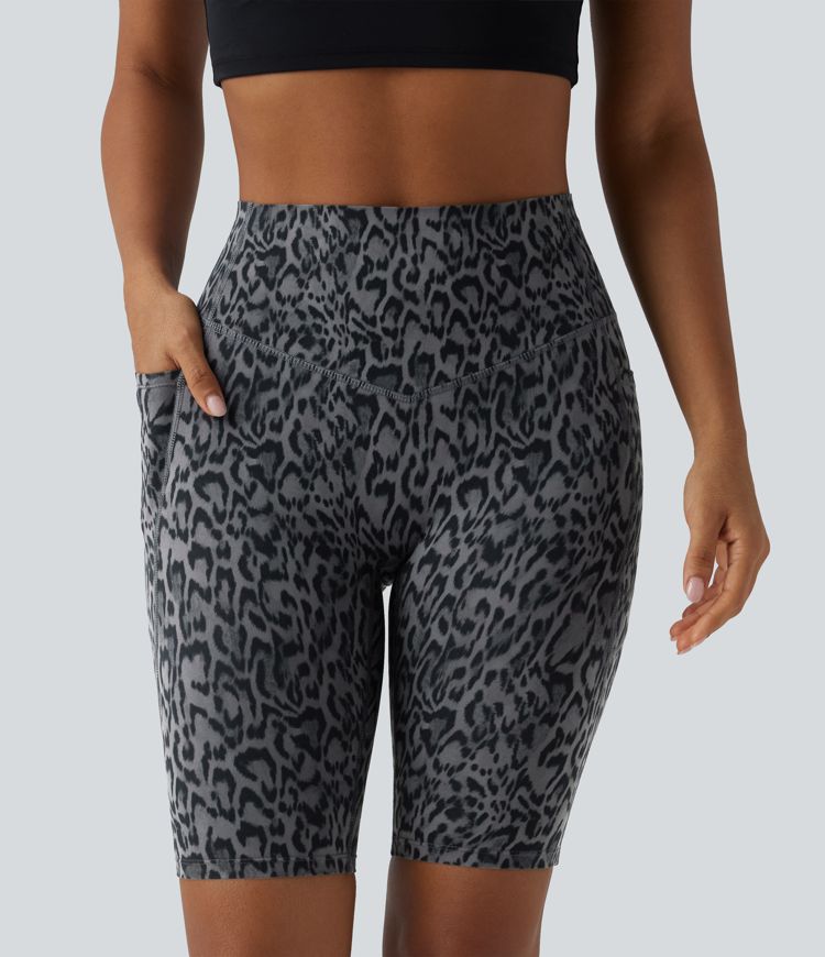 Halara UltraSculpt™ Leopard Print High Waisted Tummy Control Training Biker Shorts 9'' with Pockets