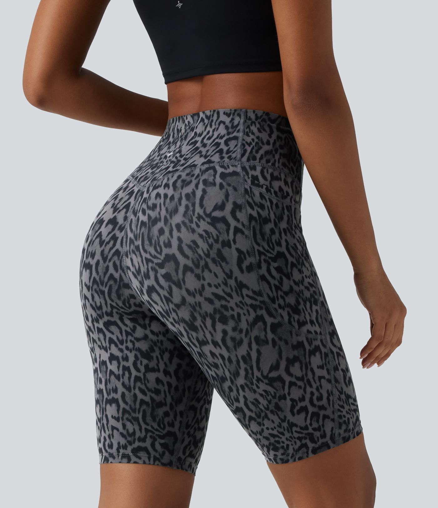 Halara UltraSculpt™ Leopard Print High Waisted Tummy Control Training Biker Shorts 9'' with Pockets