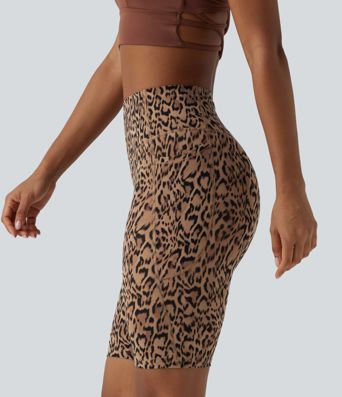 Halara UltraSculpt™ Leopard Print High Waisted Tummy Control Training Biker Shorts 9'' with Pockets