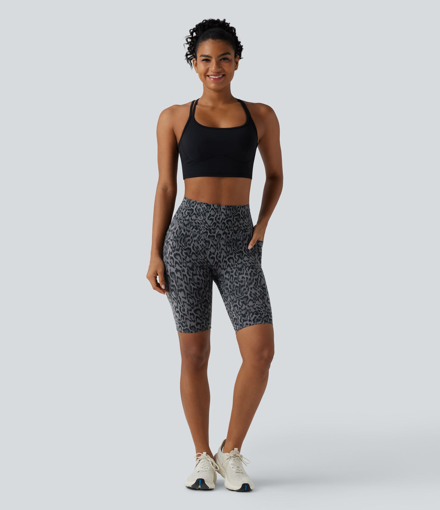 Halara UltraSculpt™ Leopard Print High Waisted Tummy Control Training Biker Shorts 9'' with Pockets