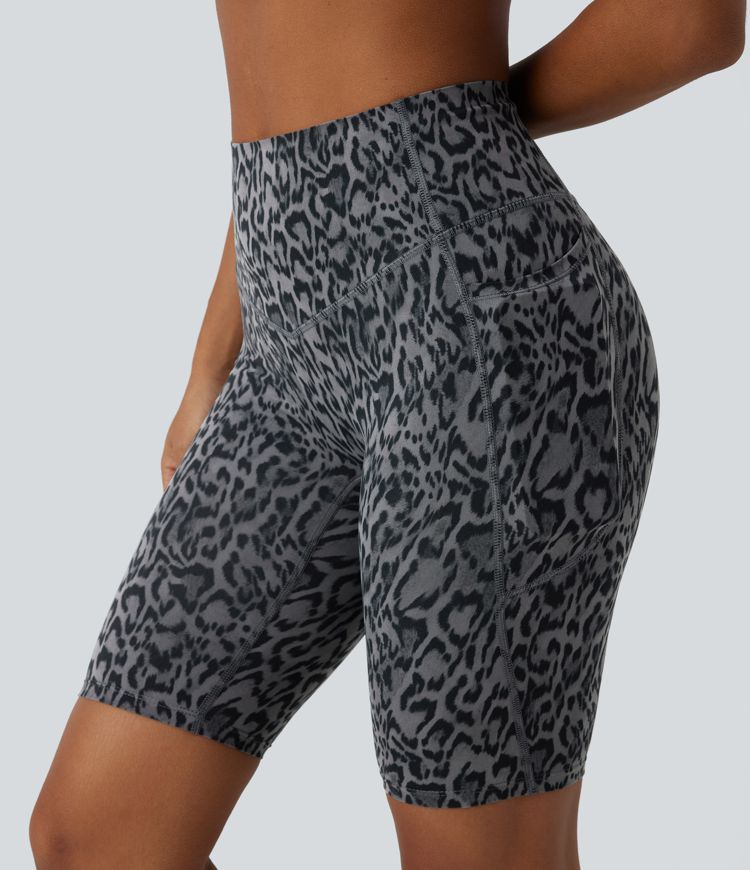 Halara UltraSculpt™ Leopard Print High Waisted Tummy Control Training Biker Shorts 9'' with Pockets