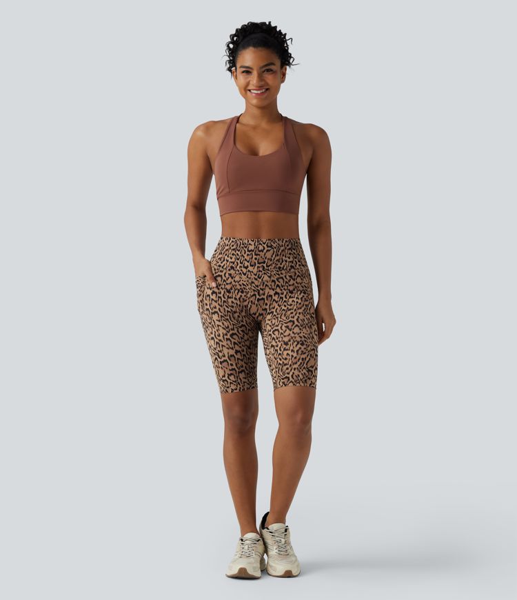 Halara UltraSculpt™ Leopard Print High Waisted Tummy Control Training Biker Shorts 9'' with Pockets