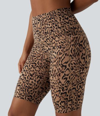 Halara UltraSculpt™ Leopard Print High Waisted Tummy Control Training Biker Shorts 9'' with Pockets